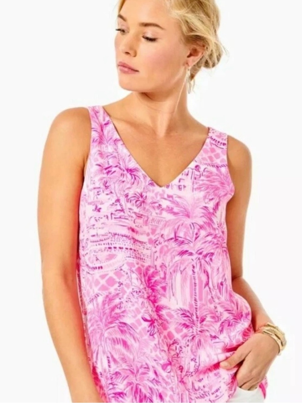 Lilly Pulitzer Reversible Pink V-Neck Printed Tank Top